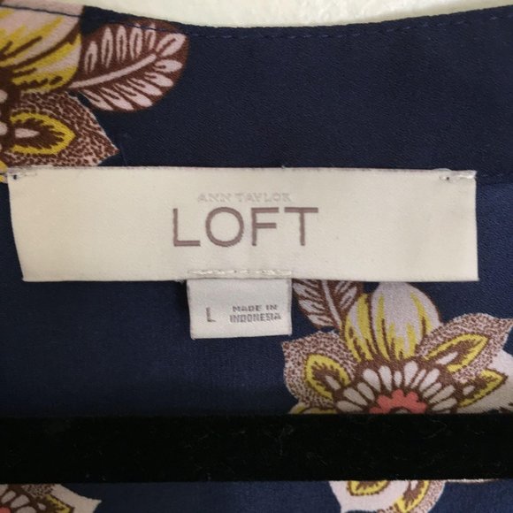 LOFT navy floral print long sleeve blouse Q17 - Picture 4 of 4
